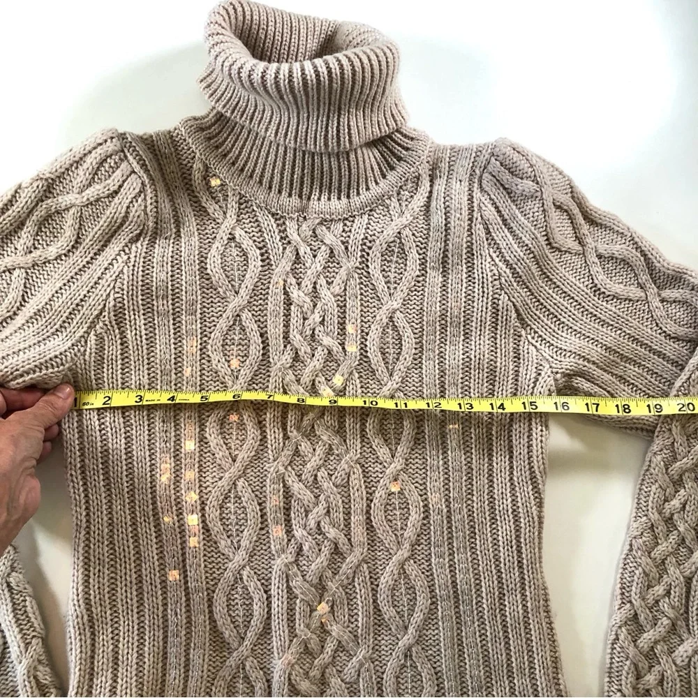 Vintage Moda International Cable Knit Turtleneck Sweater L Cream Wool Blend